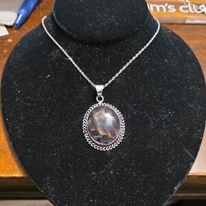 Silver Frame Purple Stone Pendant Necklace - Women Jewelry